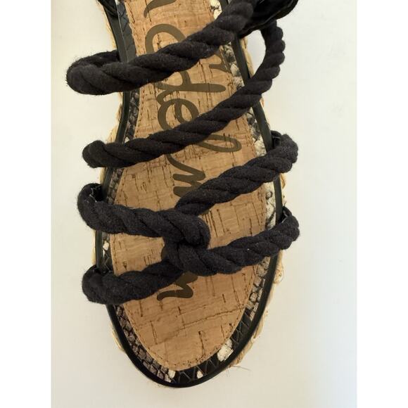 SAM EDELMAN Cristan Black Rope & Leather Strappy Rafia Sandals Size 7 Beachy EUC - Picture 11 of 12